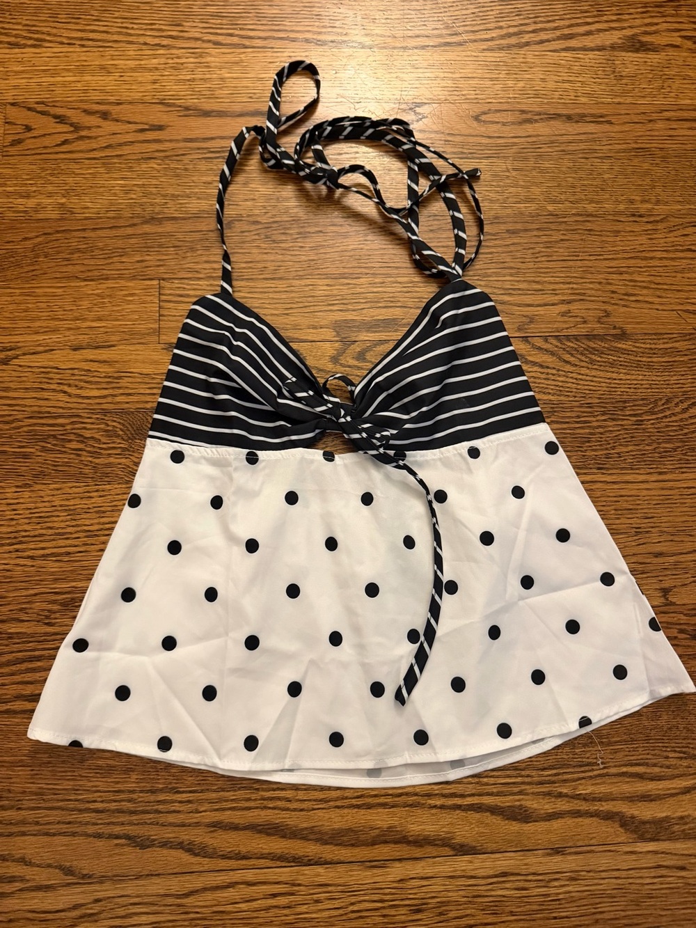 SHEIN Black & White Striped Halter Polka Dot Camisole
